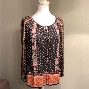 Floral Bohemian Black and Pink Women's Top